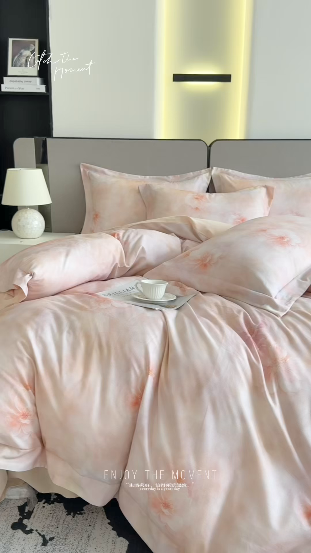 91家纺网 家纺一手货源 找家纺 芙绣家纺 2025新款纯棉全棉磨毛宽边压线复杂款四件套 清影梦-桔