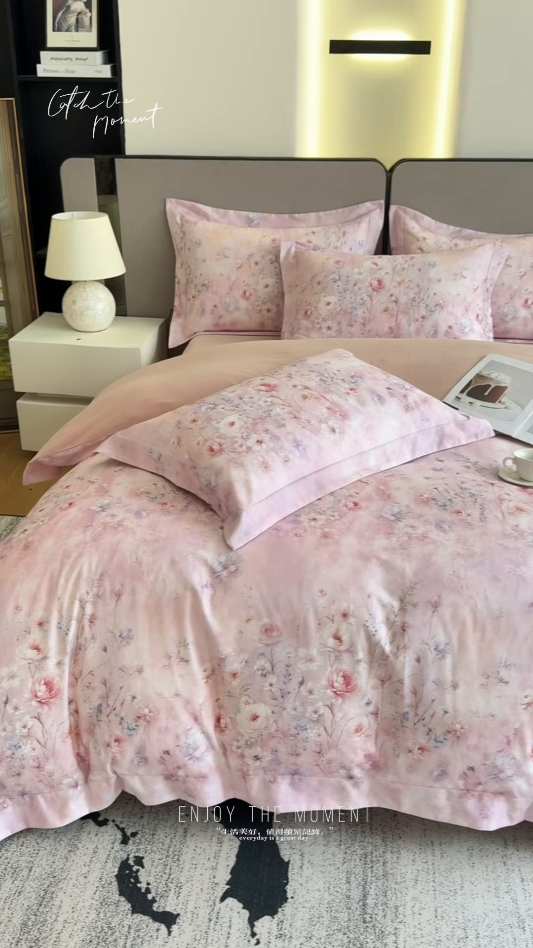 91家纺网 家纺一手货源 找家纺 芙绣家纺 2025新款纯棉全棉磨毛宽边压线复杂款四件套 星芒-粉