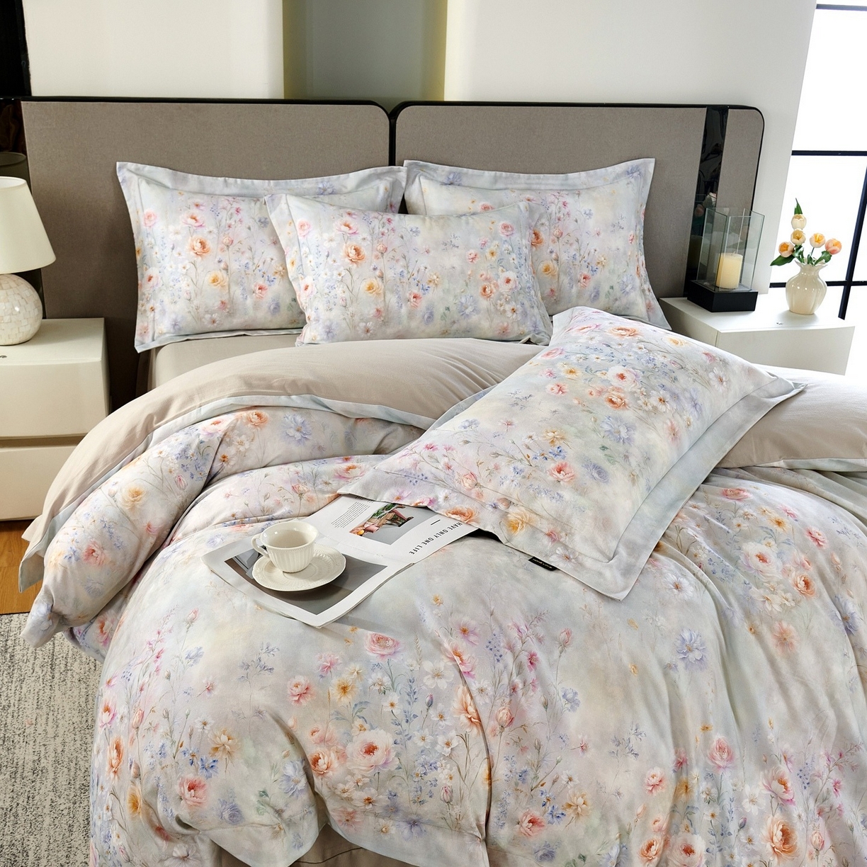 91家纺网 家纺一手货源 找家纺 芙绣家纺 2025新款纯棉全棉磨毛宽边压线复杂款四件套 星芒-绿