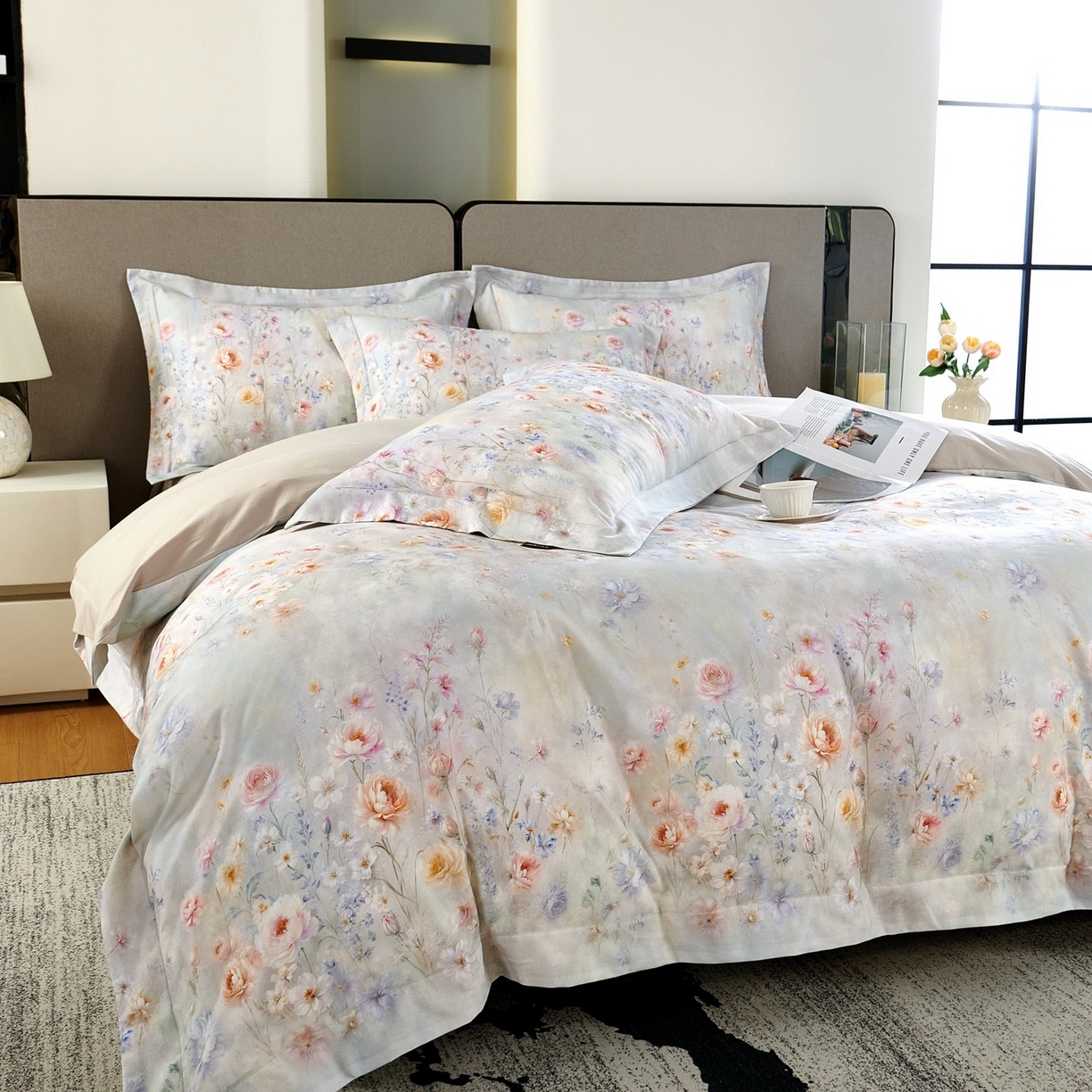 91家纺网 家纺一手货源 找家纺 芙绣家纺 2025新款纯棉全棉磨毛宽边压线复杂款四件套 星芒-绿