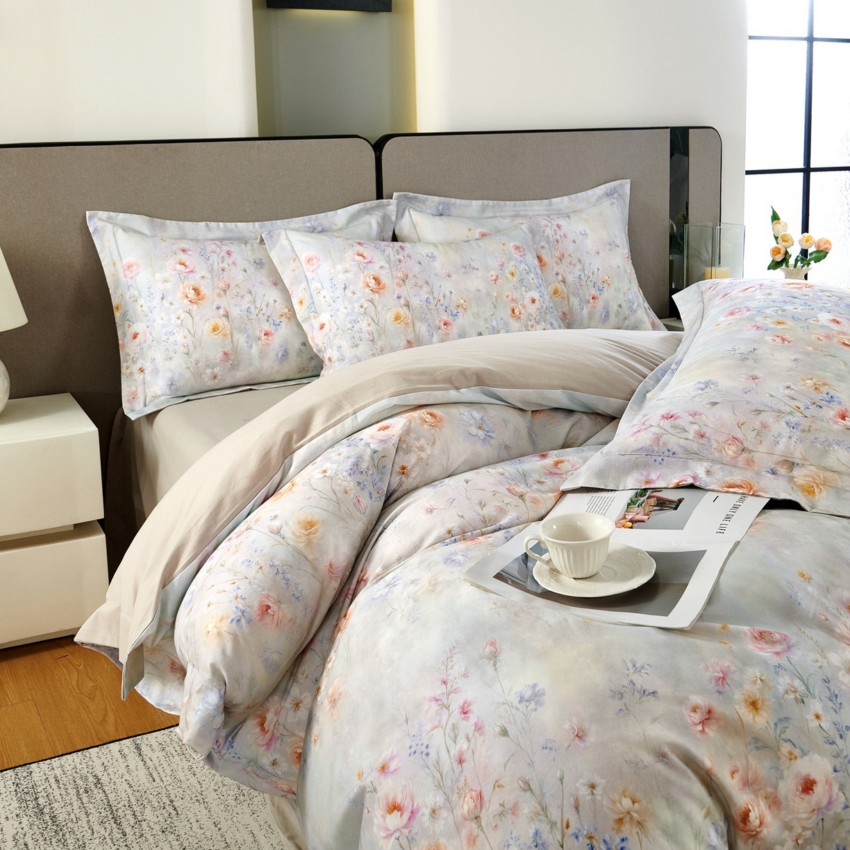 91家纺网 家纺一手货源 找家纺 芙绣家纺 2025新款纯棉全棉磨毛宽边压线复杂款四件套 星芒-绿