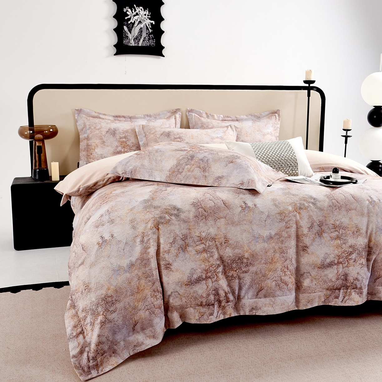 91家纺网 家纺一手货源 找家纺 芙绣家纺 2025新款纯棉全棉磨毛宽边压线复杂款四件套 寻觅-咖