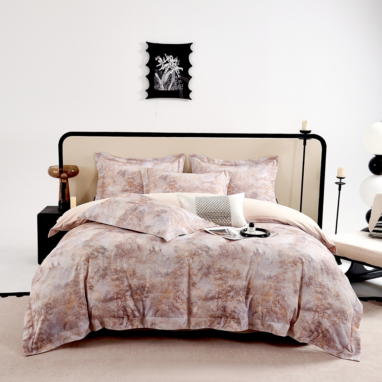 91家纺网 家纺一手货源 找家纺 芙绣家纺 2025新款纯棉全棉磨毛宽边压线复杂款四件套 寻觅-咖