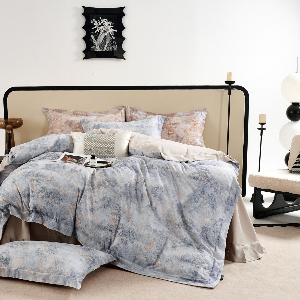 91家纺网 家纺一手货源 找家纺 芙绣家纺 2025新款纯棉全棉磨毛宽边压线复杂款四件套 寻觅-蓝