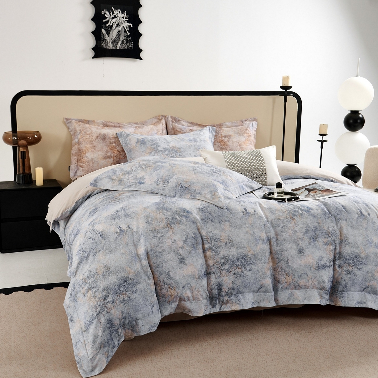 91家纺网 家纺一手货源 找家纺 芙绣家纺 2025新款纯棉全棉磨毛宽边压线复杂款四件套 寻觅-蓝