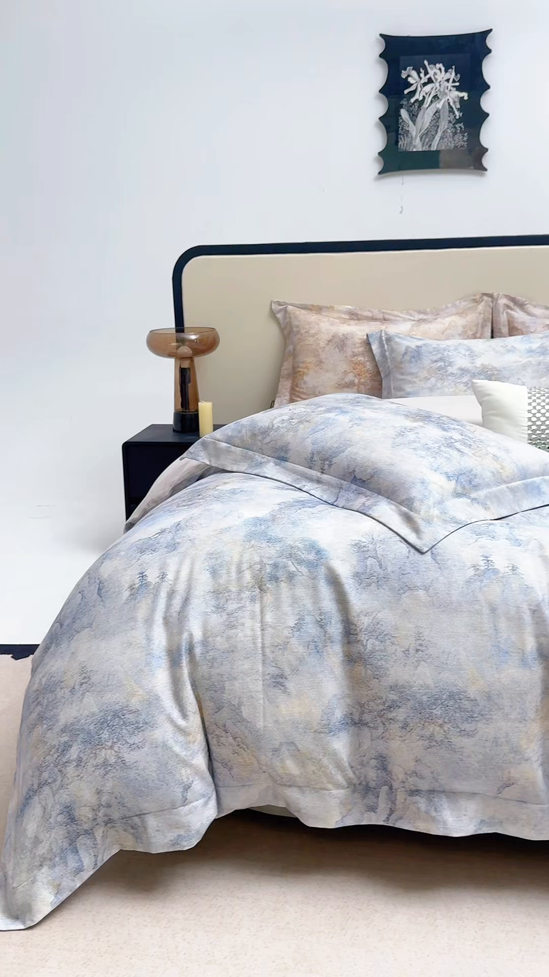 91家纺网 家纺一手货源 找家纺 芙绣家纺 2025新款纯棉全棉磨毛宽边压线复杂款四件套 寻觅-蓝