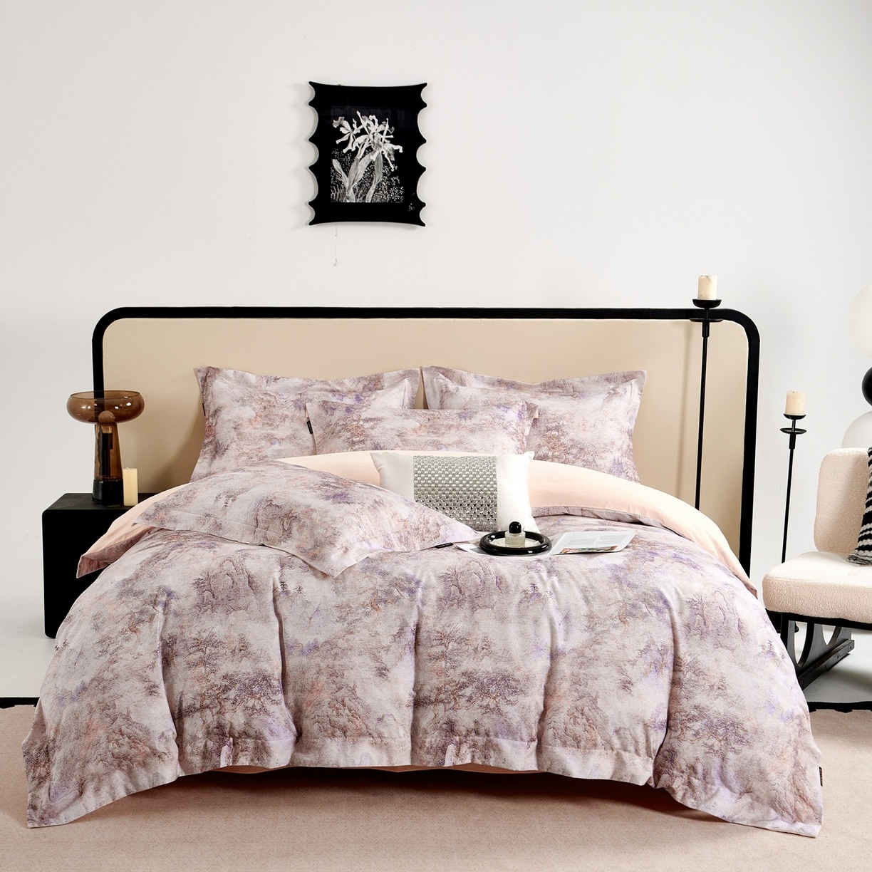 91家纺网 家纺一手货源 找家纺 芙绣家纺 2025新款纯棉全棉磨毛宽边压线复杂款四件套 寻觅-紫