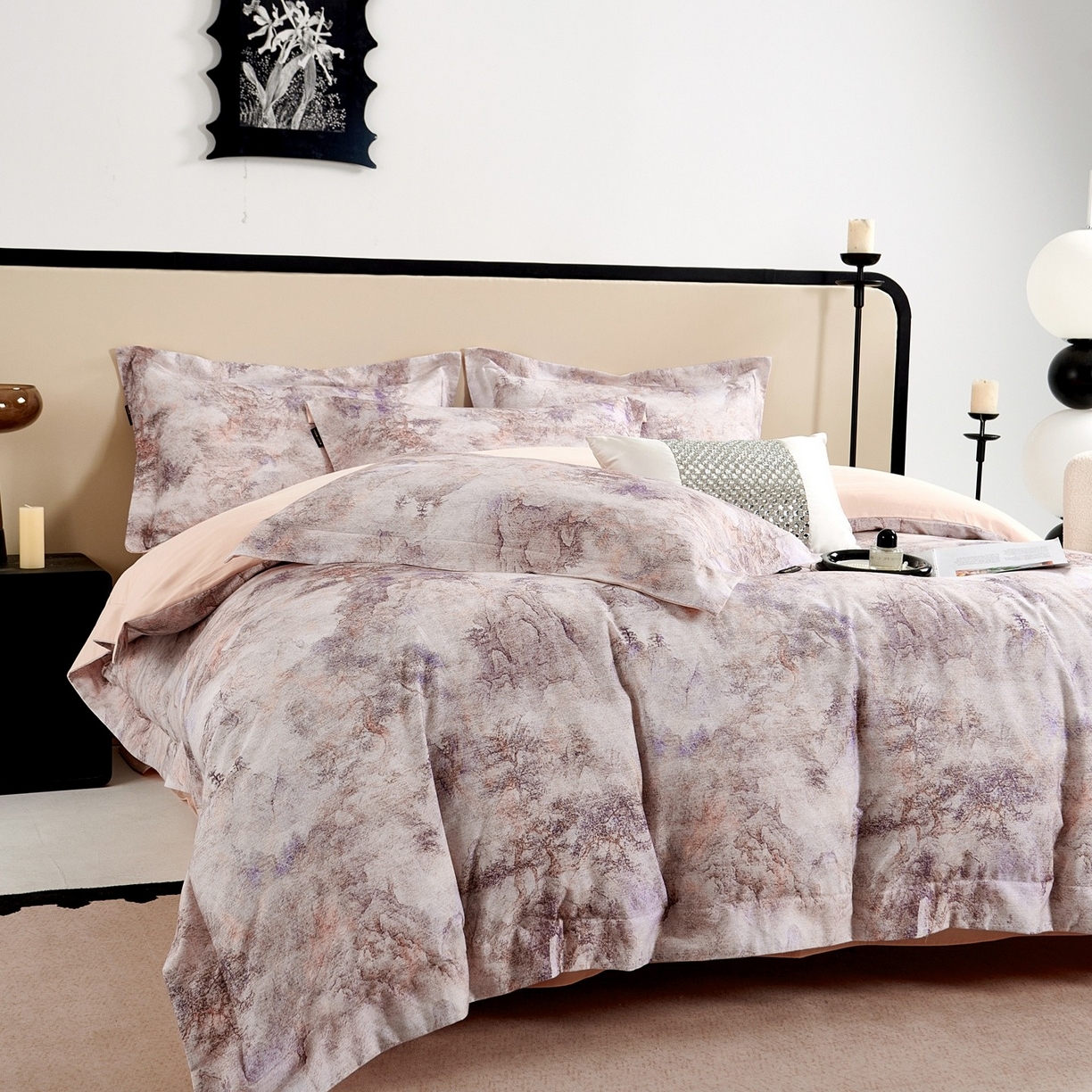 91家纺网 家纺一手货源 找家纺 芙绣家纺 2025新款纯棉全棉磨毛宽边压线复杂款四件套 寻觅-紫