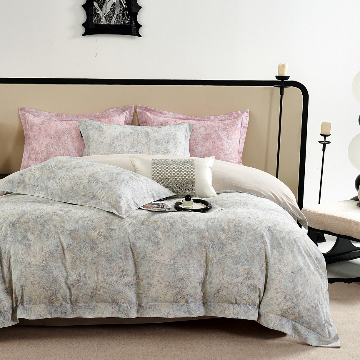 芙绣家纺 2025新款纯棉全棉磨毛宽边压线复杂款四件套 映山言-绿