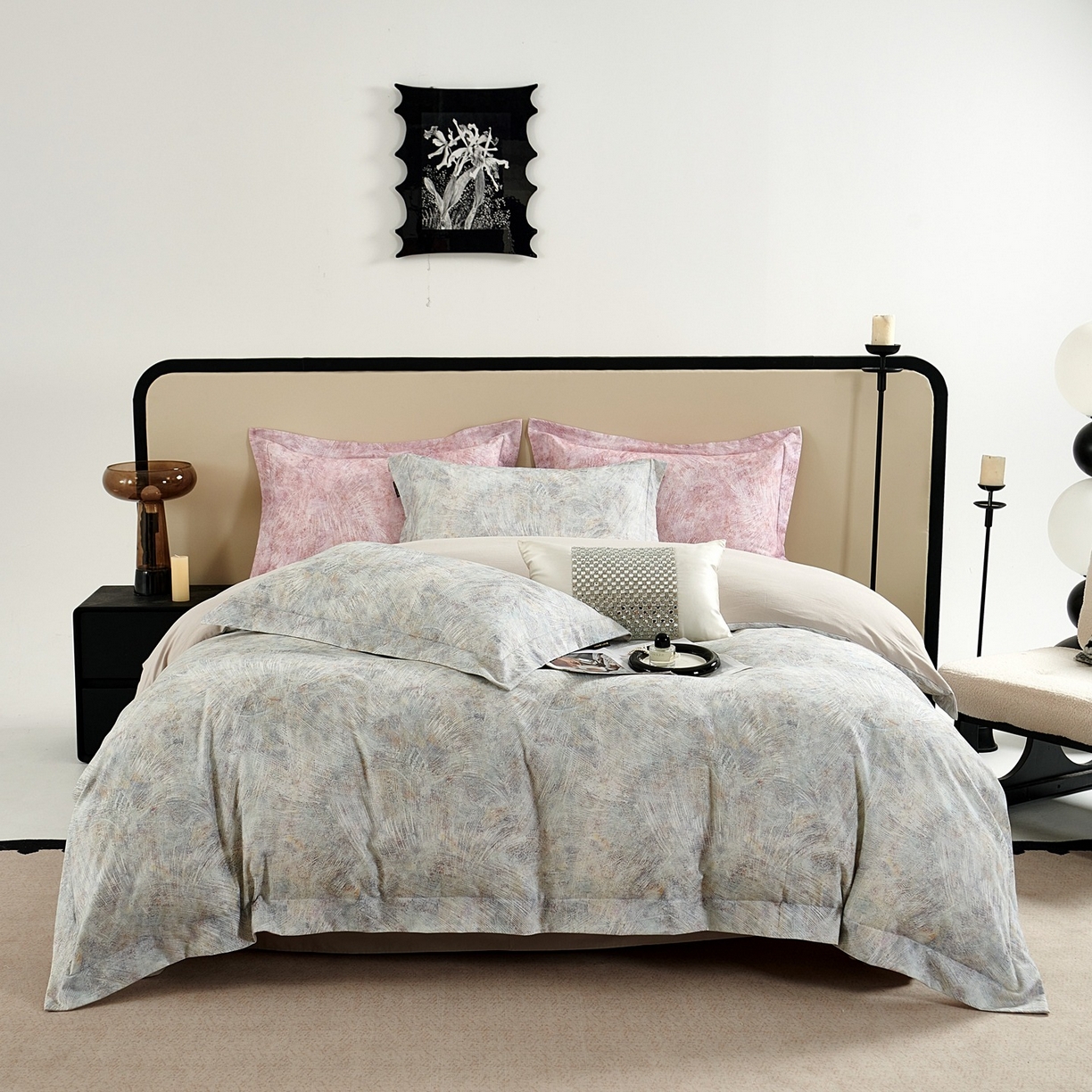 91家纺网 家纺一手货源 找家纺 芙绣家纺 2025新款纯棉全棉磨毛宽边压线复杂款四件套 映山言-绿