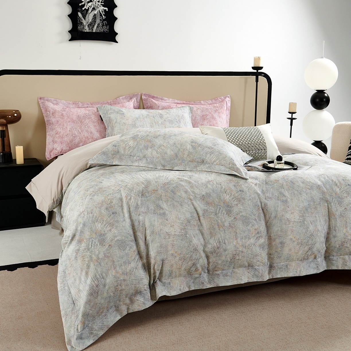 91家纺网 家纺一手货源 找家纺 芙绣家纺 2025新款纯棉全棉磨毛宽边压线复杂款四件套 映山言-绿