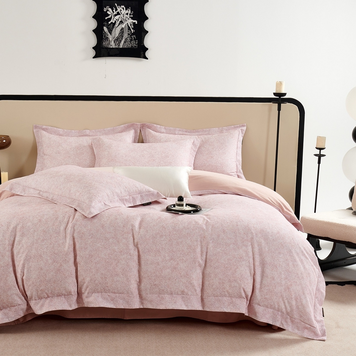 芙绣家纺 2025新款纯棉全棉磨毛宽边压线复杂款四件套 挚爱-粉