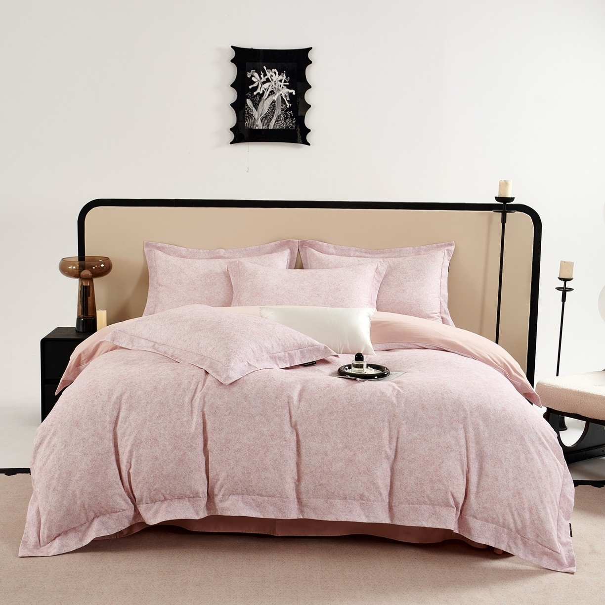 91家纺网 家纺一手货源 找家纺 芙绣家纺 2025新款纯棉全棉磨毛宽边压线复杂款四件套 挚爱-粉