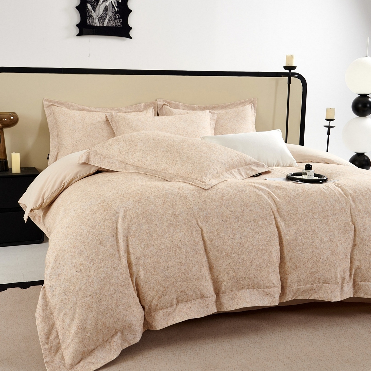 91家纺网 家纺一手货源 找家纺 芙绣家纺 2025新款纯棉全棉磨毛宽边压线复杂款四件套 挚爱-黄