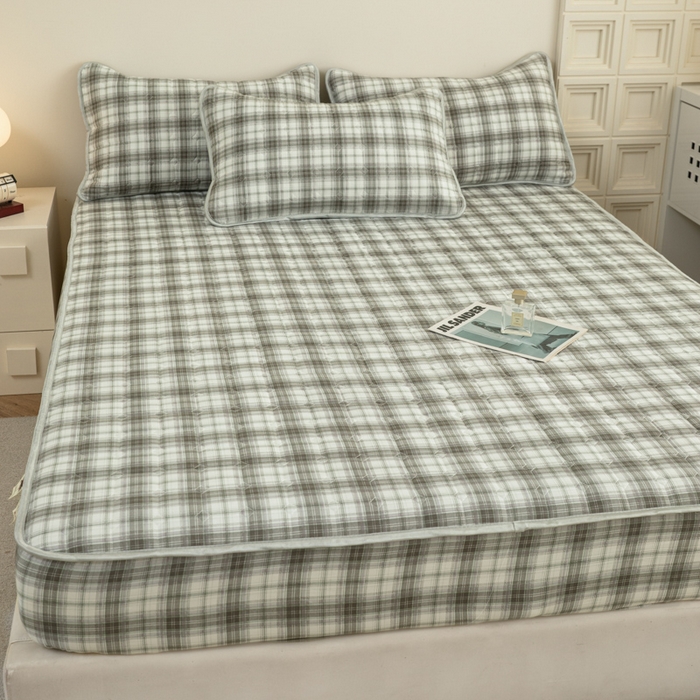 91家纺网 家纺一手货源 找家纺 卡诗兰 2025新款磨毛夹棉床笠 格白灰