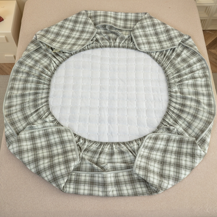 91家纺网 家纺一手货源 找家纺 卡诗兰 2025新款磨毛夹棉床笠 格白灰