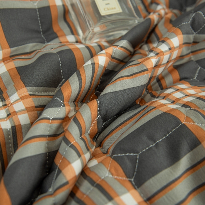 91家纺网 家纺一手货源 找家纺 卡诗兰 2025新款磨毛夹棉床笠 格灰橙