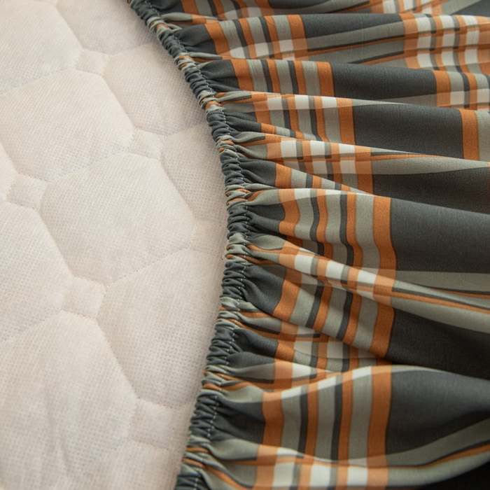 91家纺网 家纺一手货源 找家纺 卡诗兰 2025新款磨毛夹棉床笠 格灰橙