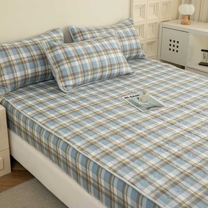 91家纺网 家纺一手货源 找家纺 卡诗兰 2025新款磨毛夹棉床笠 格中灰