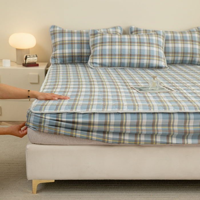 91家纺网 家纺一手货源 找家纺 卡诗兰 2025新款磨毛夹棉床笠 格中灰