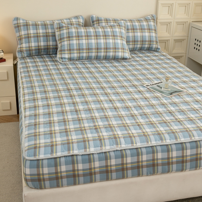 91家纺网 家纺一手货源 找家纺 卡诗兰 2025新款磨毛夹棉床笠 格中灰