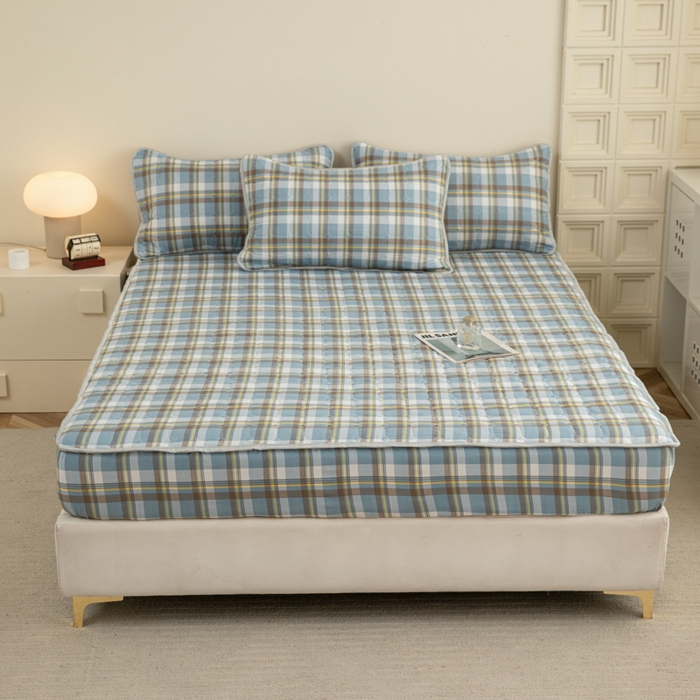 91家纺网 家纺一手货源 找家纺 卡诗兰 2025新款磨毛夹棉床笠 格中灰