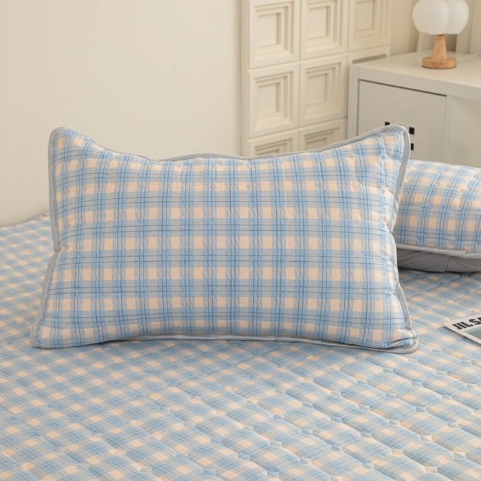 91家纺网 家纺一手货源 找家纺 卡诗兰 2025新款磨毛夹棉床笠 格中蓝