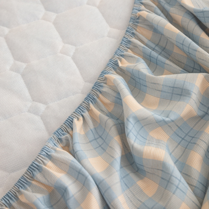 91家纺网 家纺一手货源 找家纺 卡诗兰 2025新款磨毛夹棉床笠 格中蓝