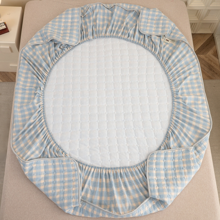 91家纺网 家纺一手货源 找家纺 卡诗兰 2025新款磨毛夹棉床笠 格中蓝