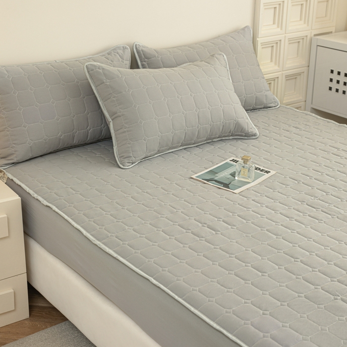 91家纺网 家纺一手货源 找家纺 卡诗兰 2025新款磨毛夹棉床笠 云中灰