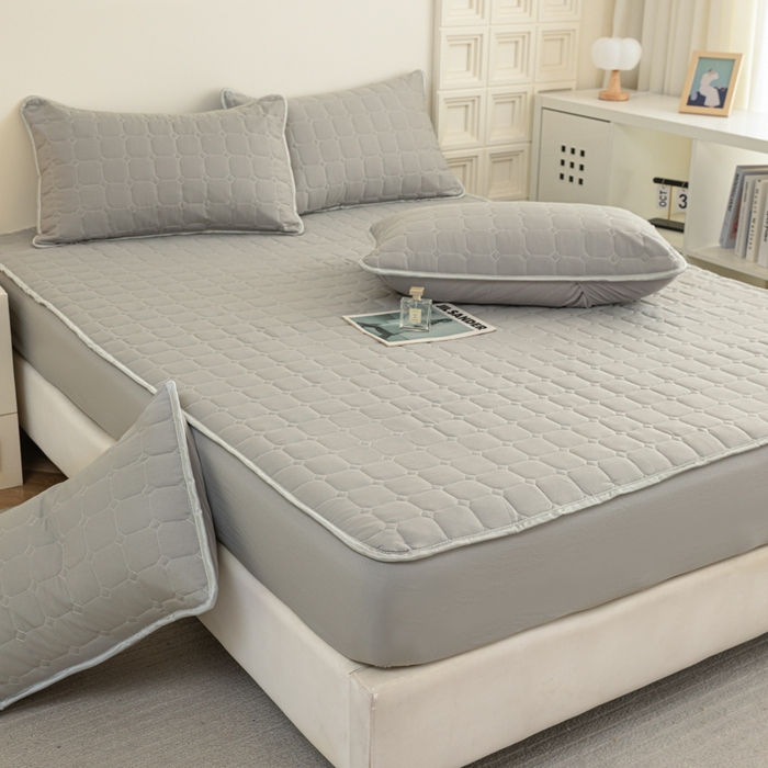 91家纺网 家纺一手货源 找家纺 卡诗兰 2025新款磨毛夹棉床笠 云中灰