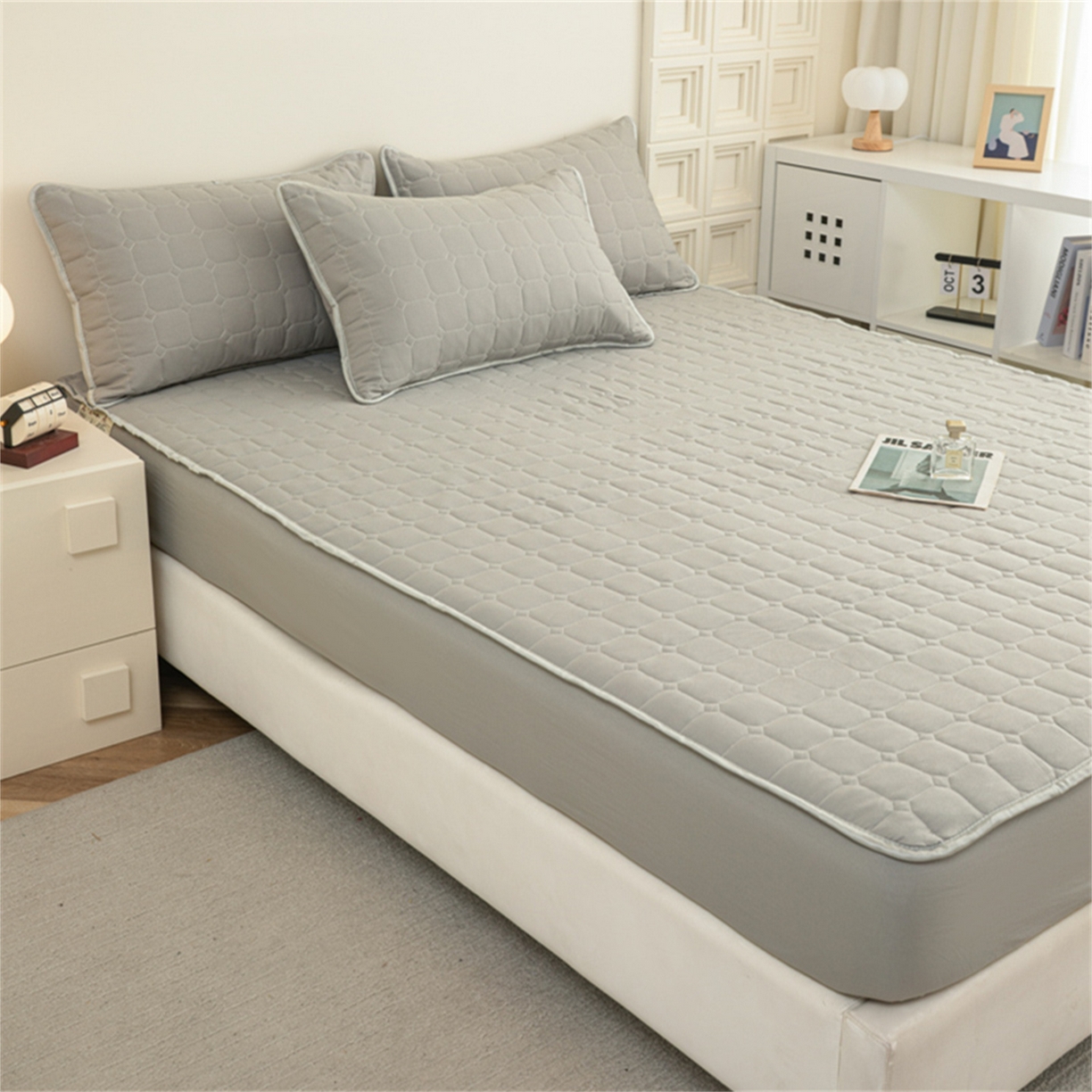 91家纺网 家纺一手货源 找家纺 卡诗兰 2025新款磨毛夹棉床笠 云中灰