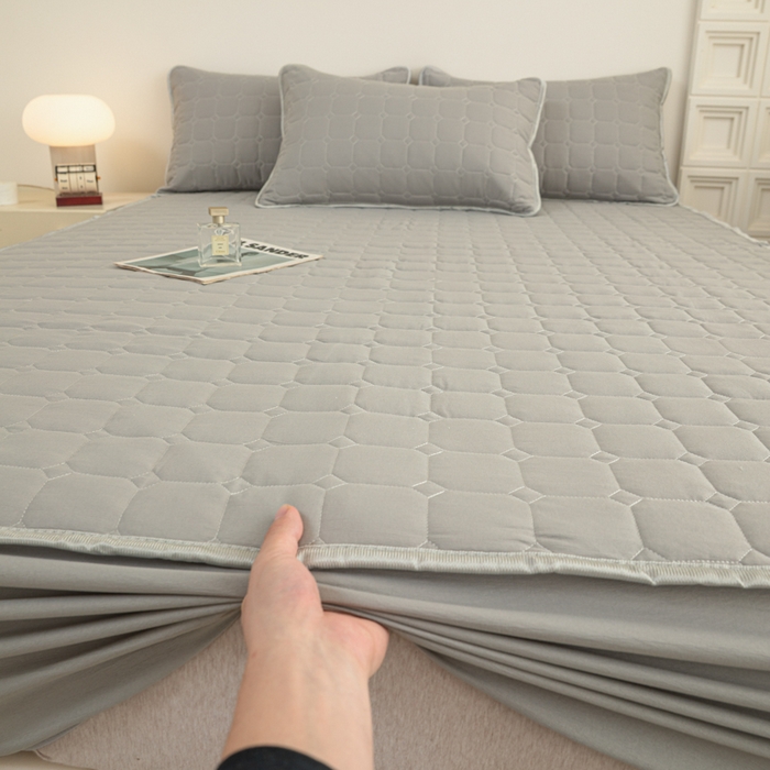 91家纺网 家纺一手货源 找家纺 卡诗兰 2025新款磨毛夹棉床笠 云中灰