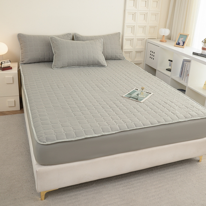 91家纺网 家纺一手货源 找家纺 卡诗兰 2025新款磨毛夹棉床笠 云中灰