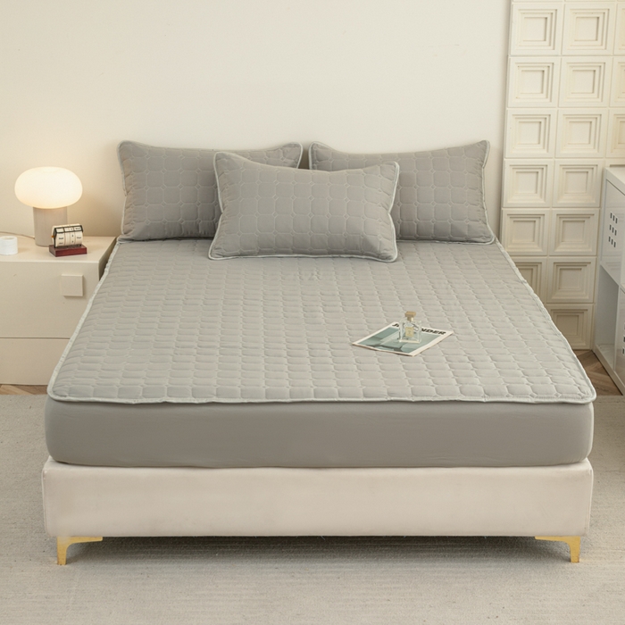 91家纺网 家纺一手货源 找家纺 卡诗兰 2025新款磨毛夹棉床笠 云中灰