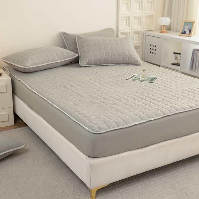 91家纺网 家纺一手货源 找家纺 卡诗兰 2025新款磨毛夹棉床笠 云中灰