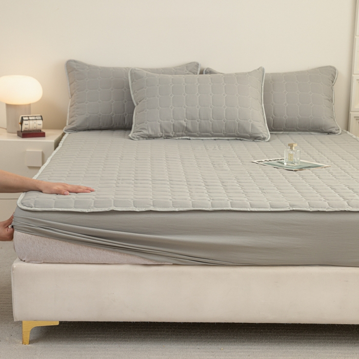 91家纺网 家纺一手货源 找家纺 卡诗兰 2025新款磨毛夹棉床笠 云中灰