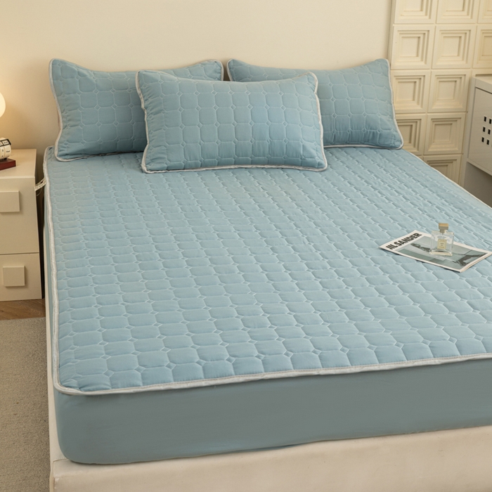 91家纺网 家纺一手货源 找家纺 卡诗兰 2025新款磨毛夹棉床笠 云中蓝