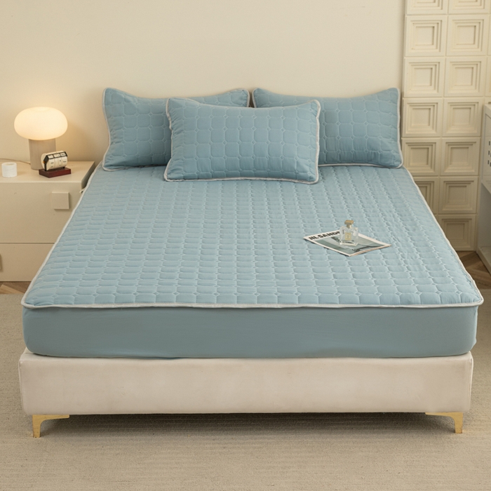 91家纺网 家纺一手货源 找家纺 卡诗兰 2025新款磨毛夹棉床笠 云中蓝