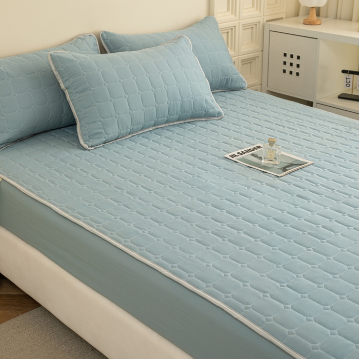 91家纺网 家纺一手货源 找家纺 卡诗兰 2025新款磨毛夹棉床笠 云中蓝