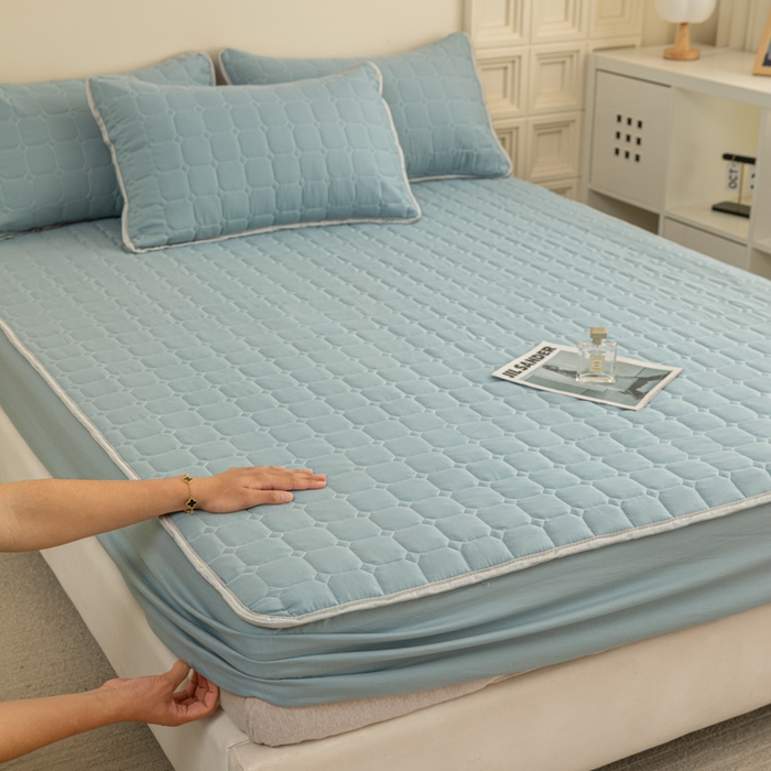 2025新款磨毛夹棉床笠 云中蓝