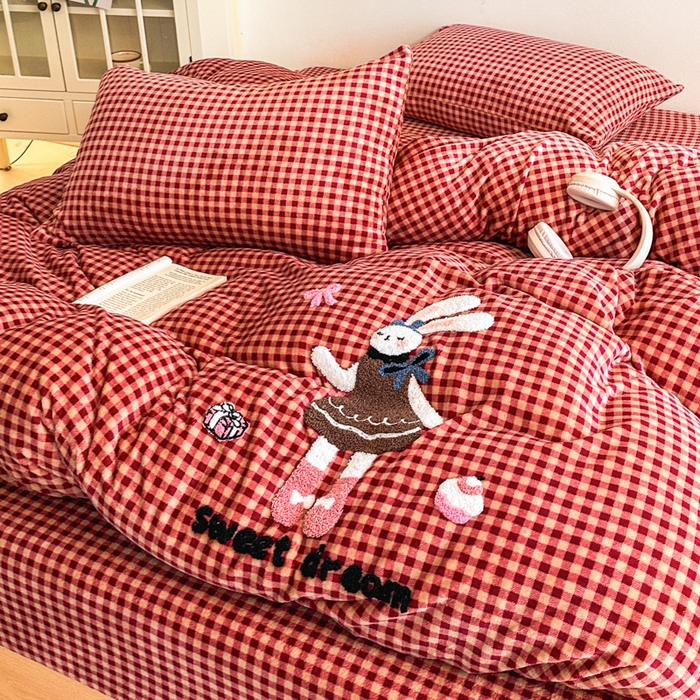 91家纺网 家纺一手货源 找家纺 喜梦缘 2025新款牛奶绒床笠四件套 可爱兔兔