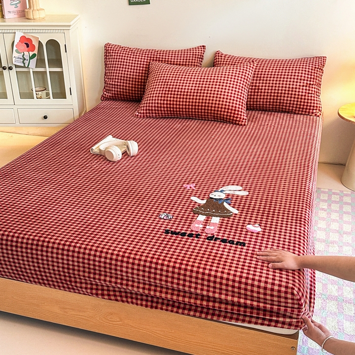 91家纺网 家纺一手货源 找家纺 喜梦缘 2025新款牛奶绒床笠四件套 可爱兔兔