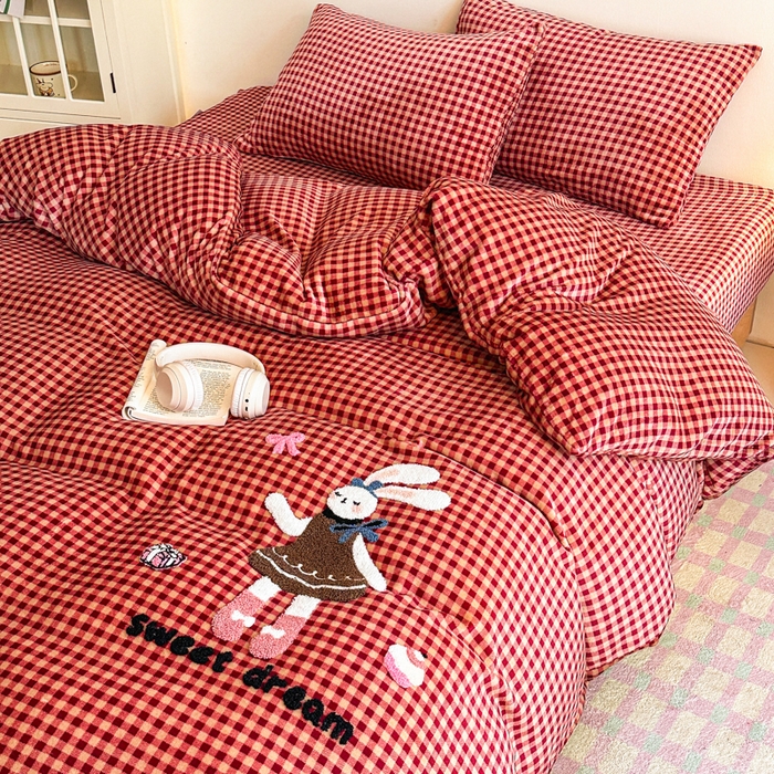 91家纺网 家纺一手货源 找家纺 喜梦缘 2025新款牛奶绒床笠四件套 可爱兔兔