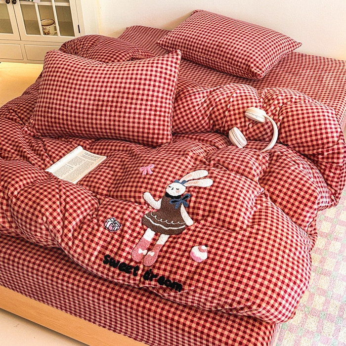 91家纺网 家纺一手货源 找家纺 喜梦缘 2025新款牛奶绒床笠四件套 可爱兔兔