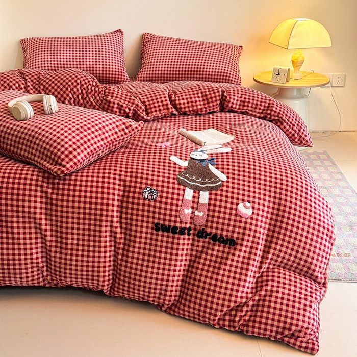 91家纺网 家纺一手货源 找家纺 喜梦缘 2025新款牛奶绒床笠四件套 可爱兔兔