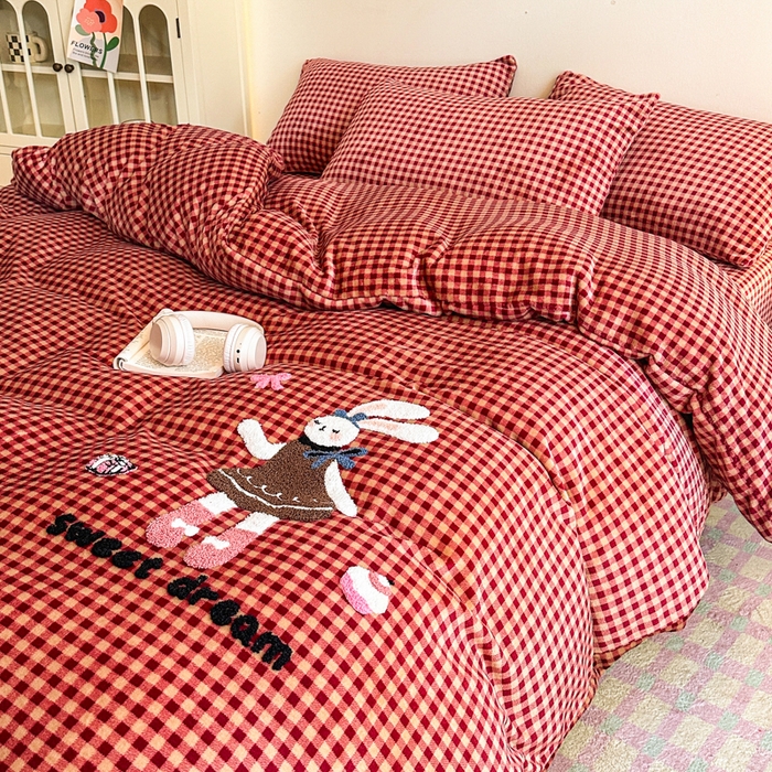 91家纺网 家纺一手货源 找家纺 喜梦缘 2025新款牛奶绒床笠四件套 可爱兔兔