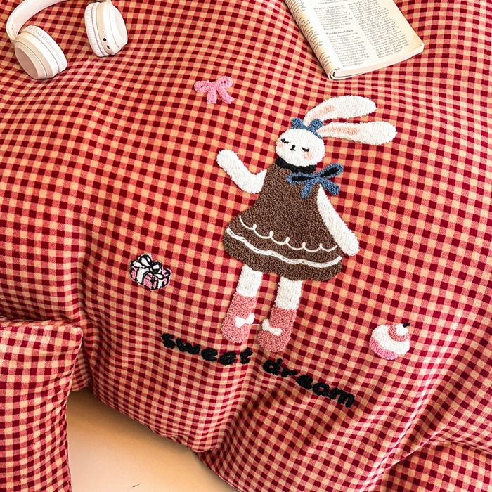 91家纺网 家纺一手货源 找家纺 喜梦缘 2025新款牛奶绒床笠四件套 可爱兔兔