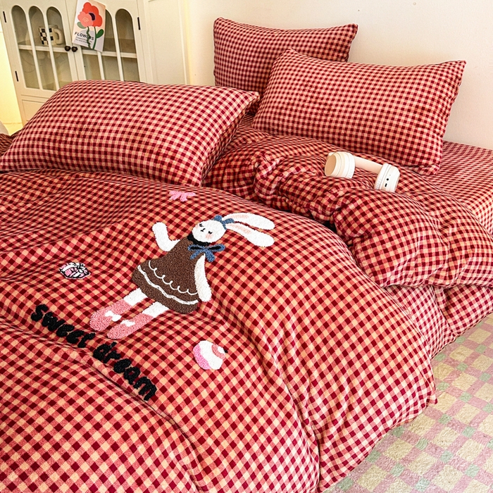 91家纺网 家纺一手货源 找家纺 喜梦缘 2025新款牛奶绒床笠四件套 可爱兔兔