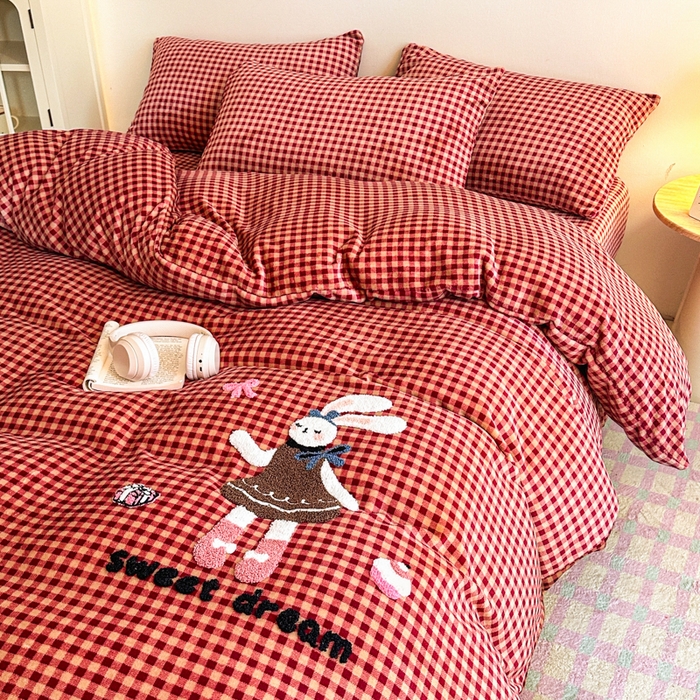 91家纺网 家纺一手货源 找家纺 喜梦缘 2025新款牛奶绒床笠四件套 可爱兔兔